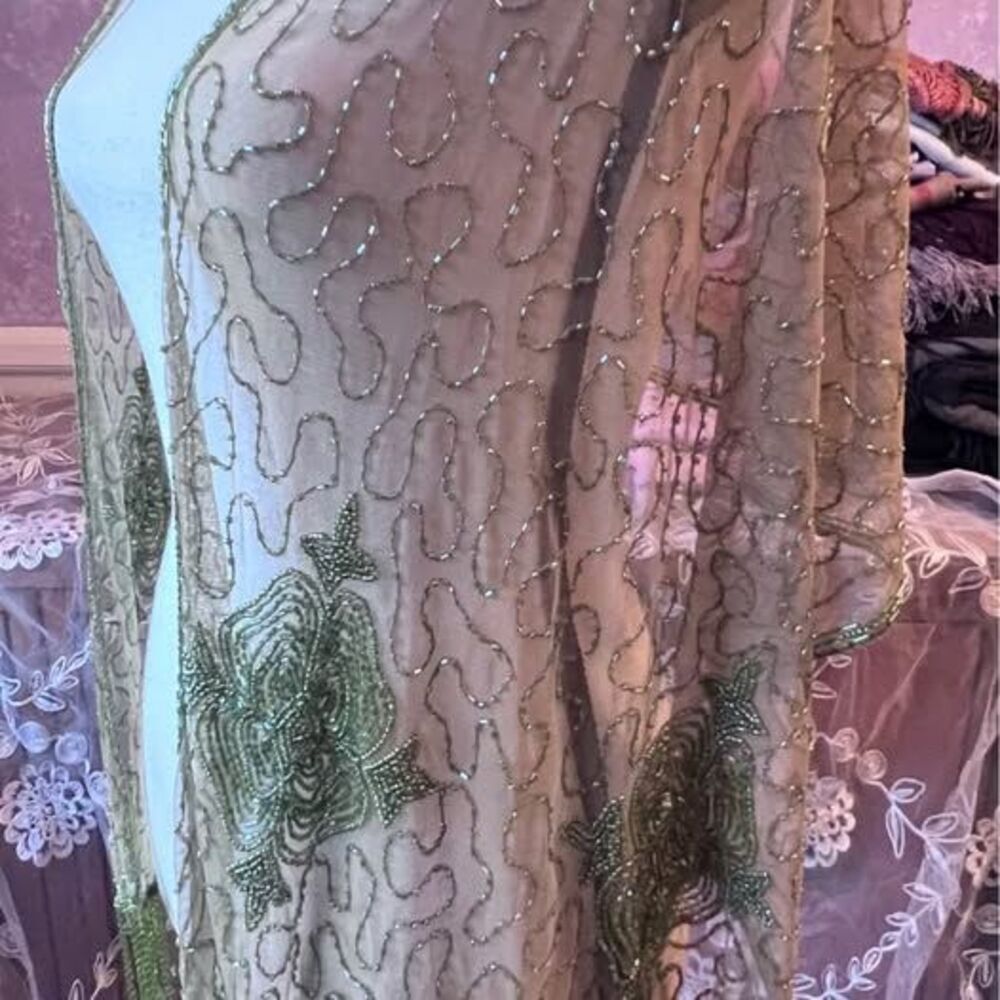 Exquisitely Beaded Chic 1930’s inspired Olive Beaded Scarf